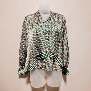 Zara Green Patterned Blouse with Tie